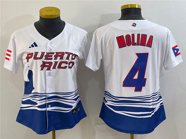 Youth Puerto Rico Baseball #4 Yadier Molina 2023 White World Baseball Classic Stitched Jersey